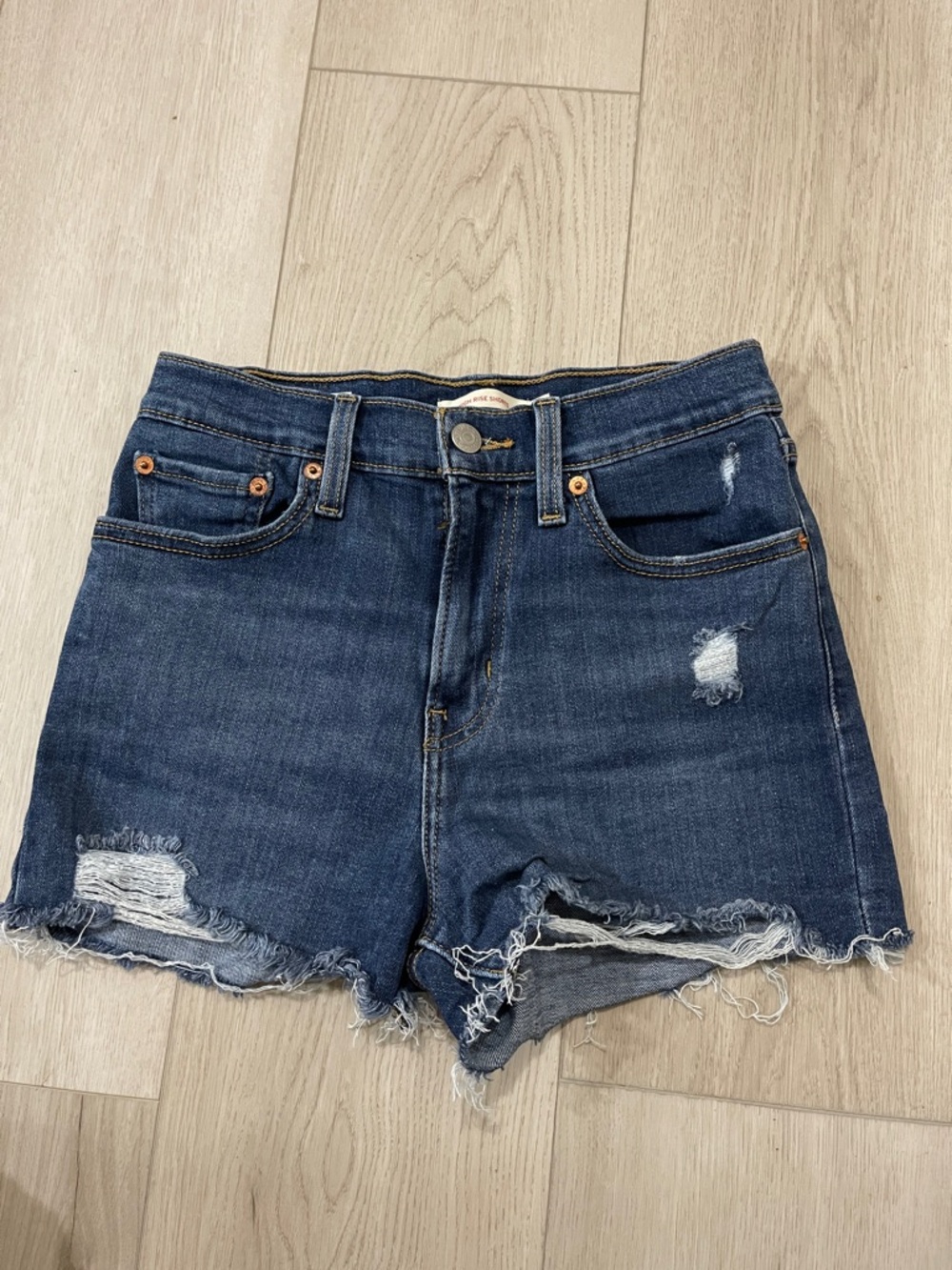 Levi's Dark Blue Distressed Denim Cutoff Shorts